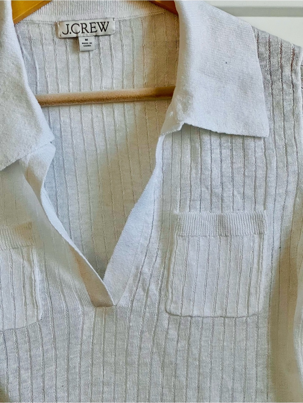 J.Crew 100% Linen Ribbed Polo Sweater White Short Sleeve Johnny Collar M - Picture 6 of 9